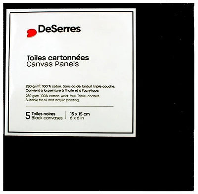 Ens.5 toiles cartonnées noires 6x6po