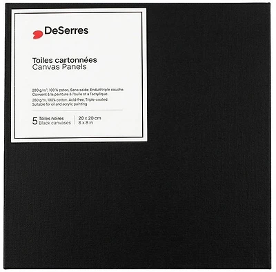 Black Canvas Board 8x8in - 5pcs