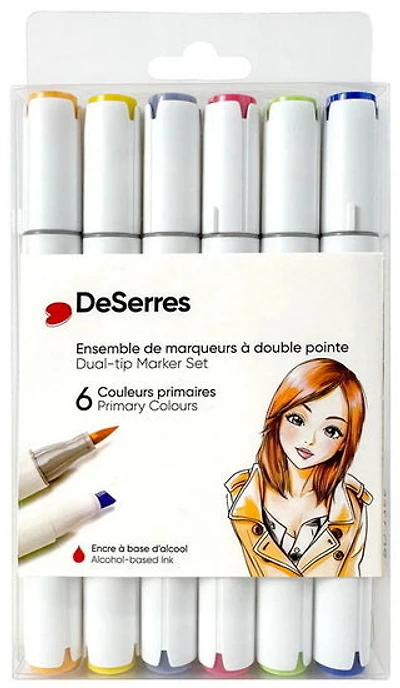 Ens. 6 marqueurs à alcool double pointe