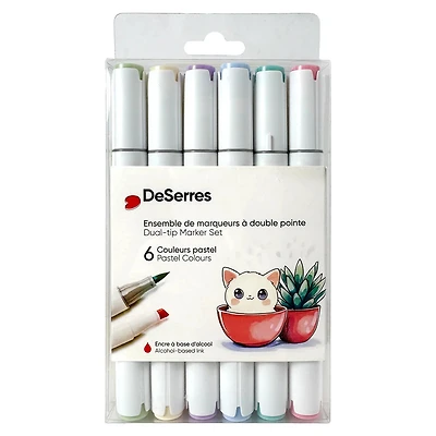 Set of 6 Dual-Tip Alcohol Markers – Pastel Colors
