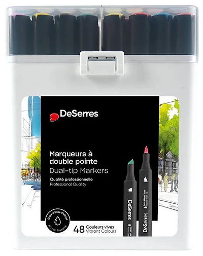 Ens. 48 marqueurs à alcool double pointe - boitier plastique