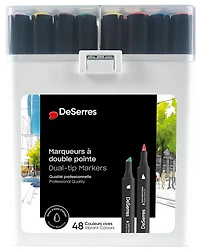 Ens. 48 marqueurs à alcool double pointe - boitier plastique