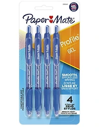 Ens. 4 stylos bleus rétractable a encre gel Profile