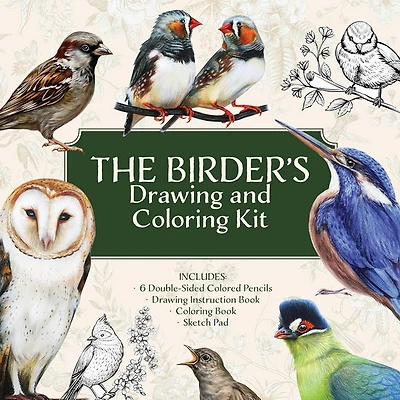 The Birderâ??s Drawing and Coloring Kit: Create and Color Beautiful Birds! Includes: Sketch Pad, Drawing Instruction Guide, Coloring Book, Colored Pencils