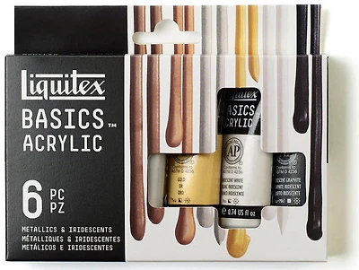 Ens. 6 tubes de peinture acrylique - métallique et iridescent