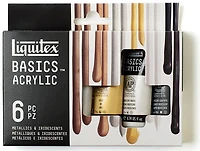 Ens. 6 tubes de peinture acrylique - métallique et iridescent