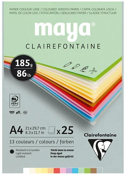 Papier cartonné Maya A4 185g couleurs pastels assorties (25)
