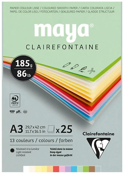 Papier cartonné Maya A3 185g couleurs pastels assorties (25)