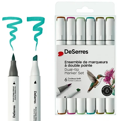 Ens. 6 marqueurs alcool double pointe couleurs forêt