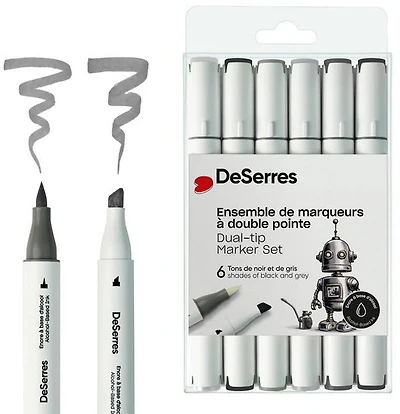 Ens. 6 marqueurs alcool double pointe noir et gris