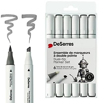 Ens. 6 marqueurs alcool double pointe noir et gris