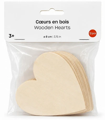 Set of 12 Wooden Shape Heart -  8cm