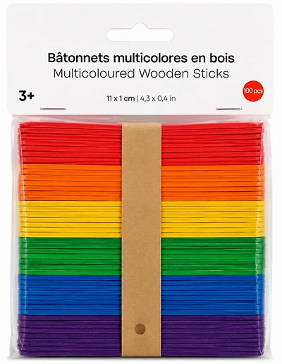 Set of 100 Wood Stick Multicolored - 11x1cm