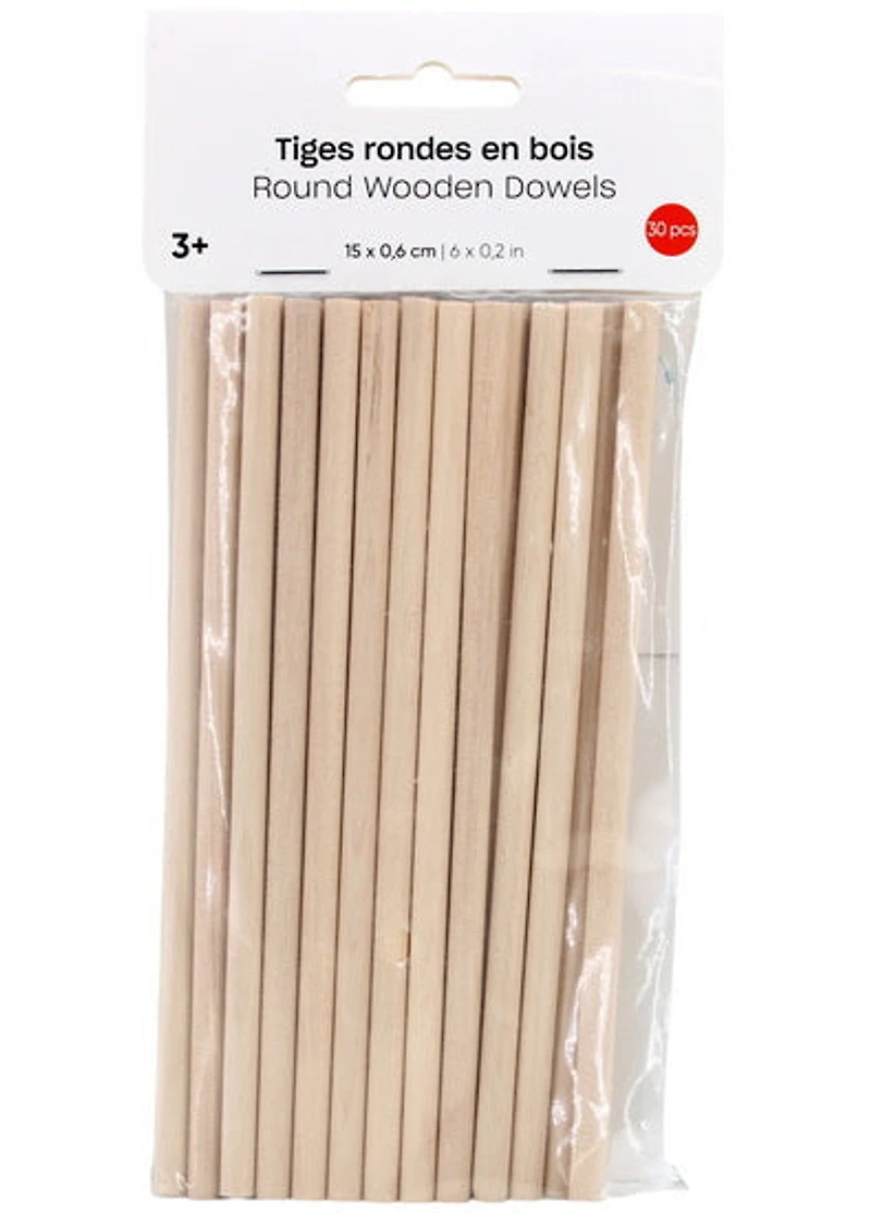 Set of 30 Roundwood Sticks - 15x0.6cm