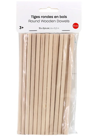 Set of 30 Roundwood Sticks - 15x0.6cm
