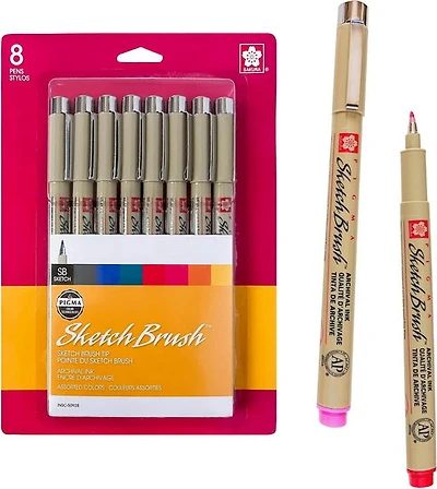 Ens. de 8 stylos pinceaux Pigma Micron couleurs assorties