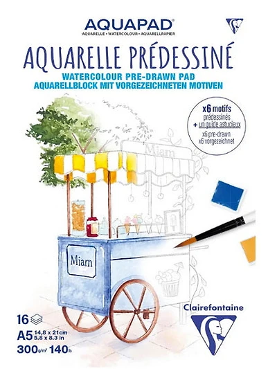 Bloc aquarelle pré-dessiné 16f Gourmandises