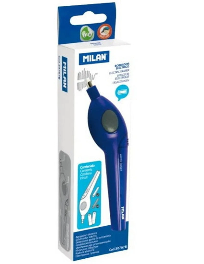 Electric Eraser With Spare Erasers And Battery Acid Blue
