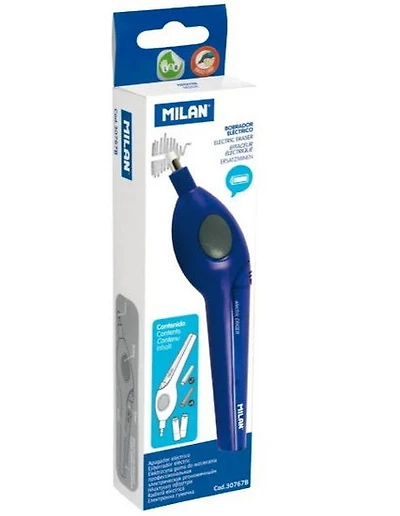 Electric Eraser With Spare Erasers And Battery Acid Blue
