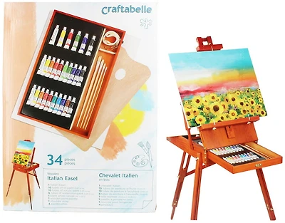 Wooden Easel Kit Mixed Media - 34 pcs