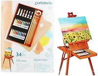 Wooden Easel Kit Mixed Media - 34 pcs
