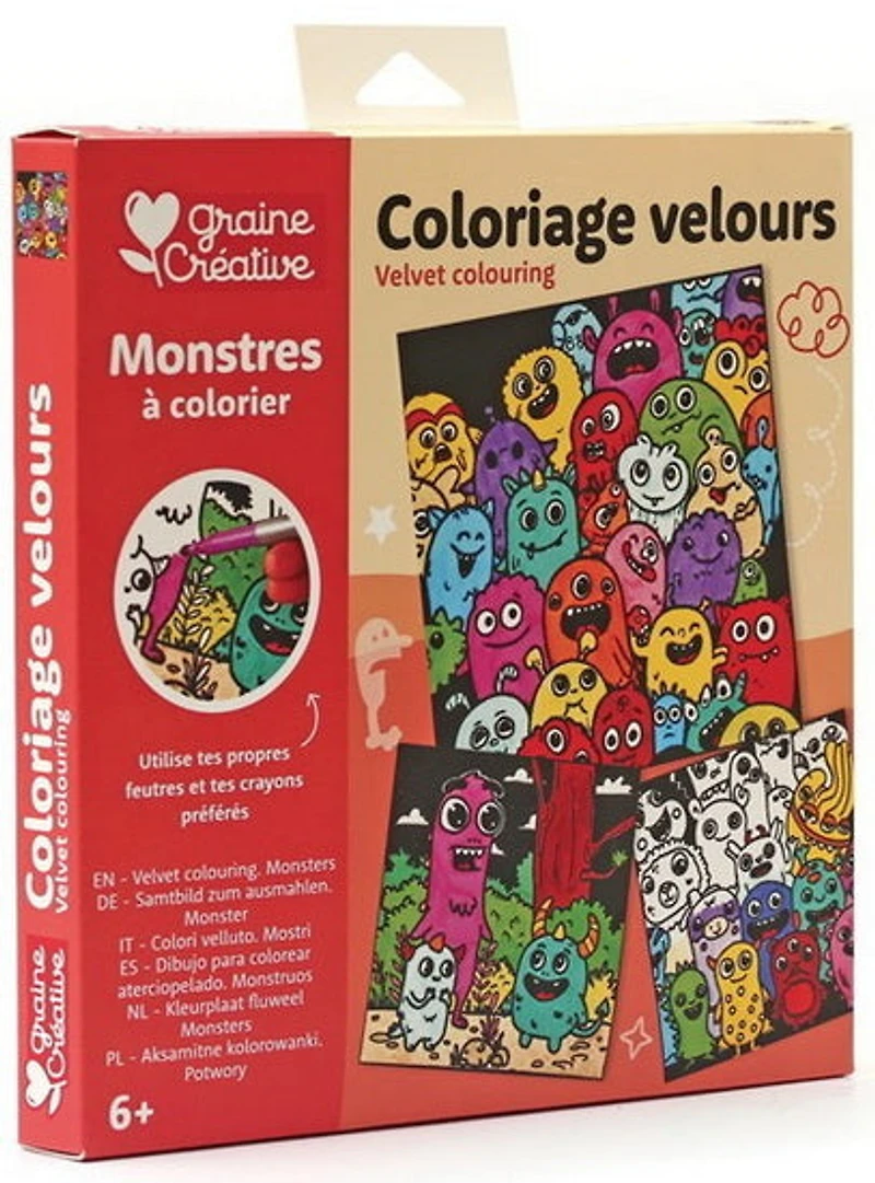 3 Velvet Coloring Cards Monsters