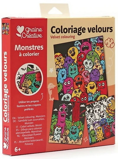 3 Velvet Coloring Cards Monsters