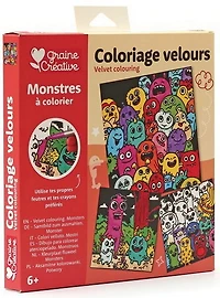 3 Velvet Coloring Cards Monsters