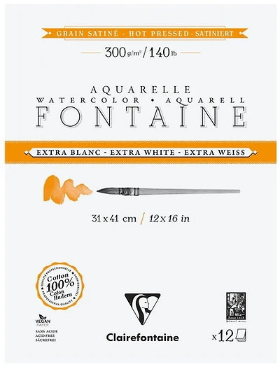 Bloc aquarelle extra blanc - satiné - 300g - 31x41cm - 12f