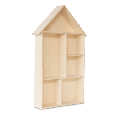 Natural Wood House-Shaped Shelf