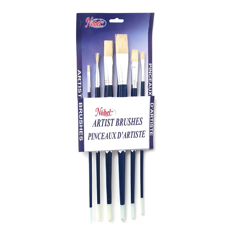 Ensemble pinceaux à manche long en soie de porc - plat, 6 pièces