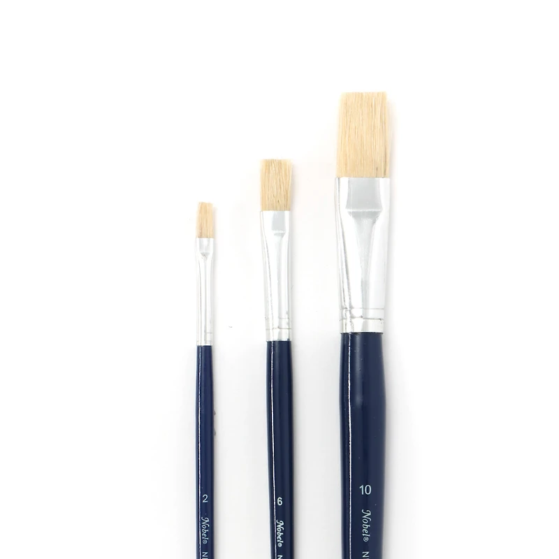 Ensemble pinceaux à manche long en soie de porc - plat, 6 pièces