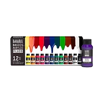 Basics Fluid Acrylic Kit - Low Viscosity, Assorted Colours, 12 Pieces