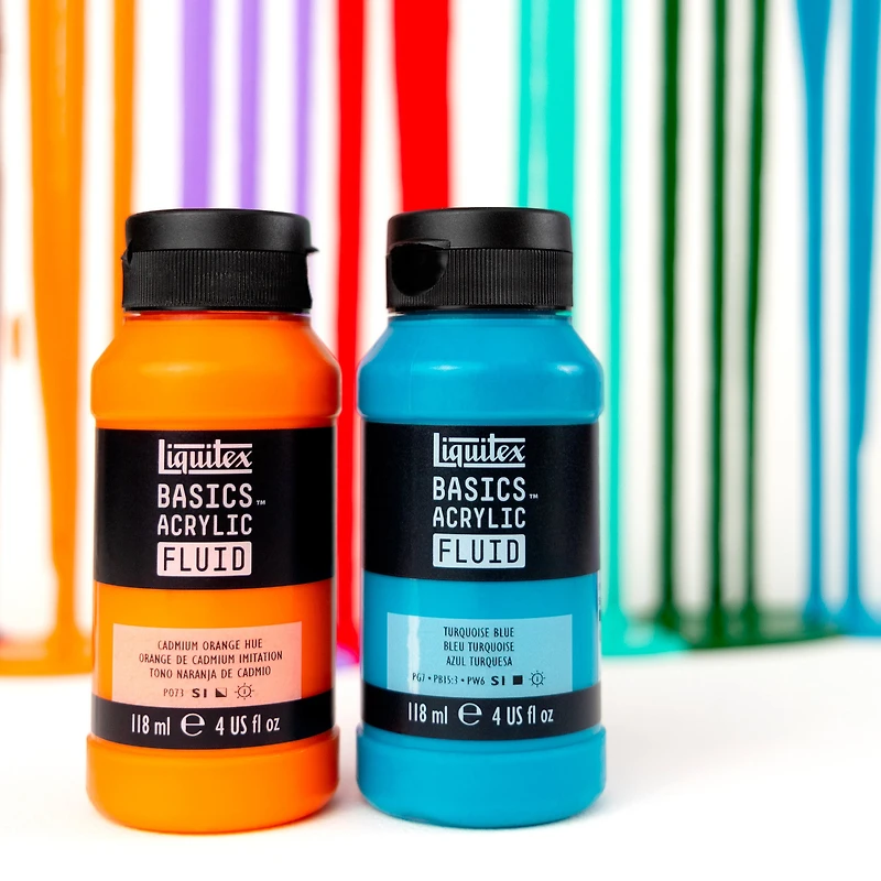 Basics Fluid Acrylic Kit - Low Viscosity, Assorted Colours, 12 Pieces