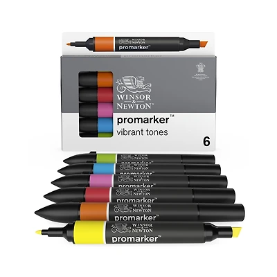 Ens. 6 marqueurs Promarker à double pointe de couleurs vibrantes - pointe fine et biseautée