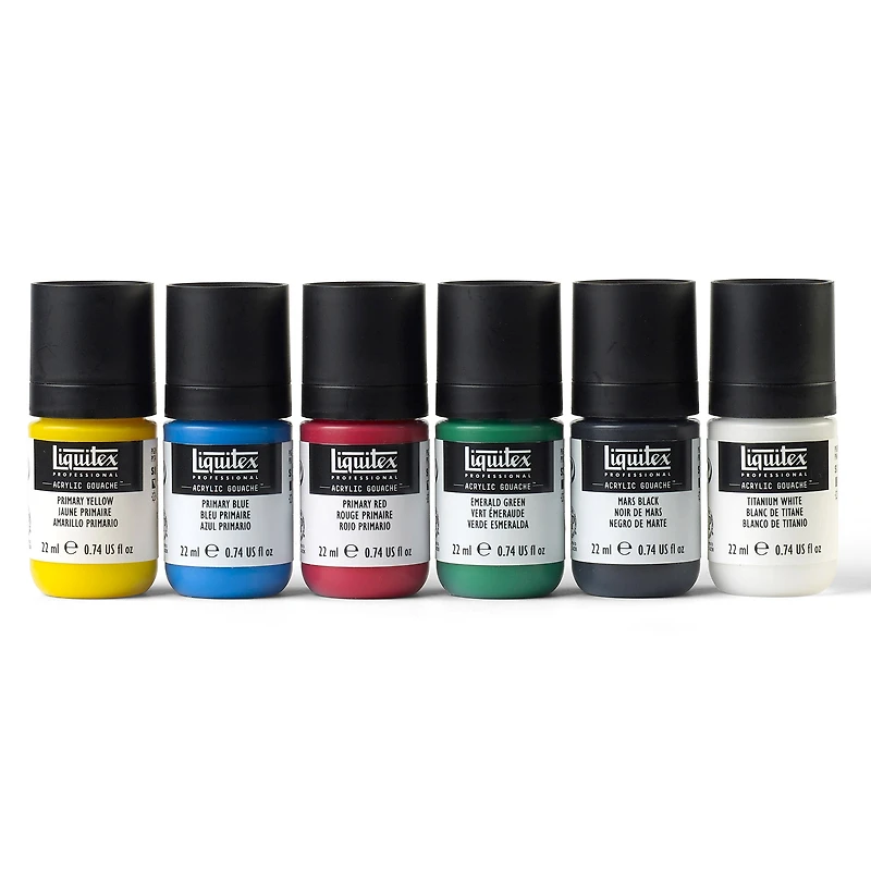 Ensemble gouache acrylique - couleurs primaires, 6 pièces