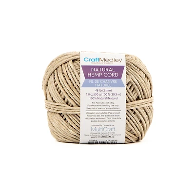 Natural Hemp Rope - 2 mm, 100 ft