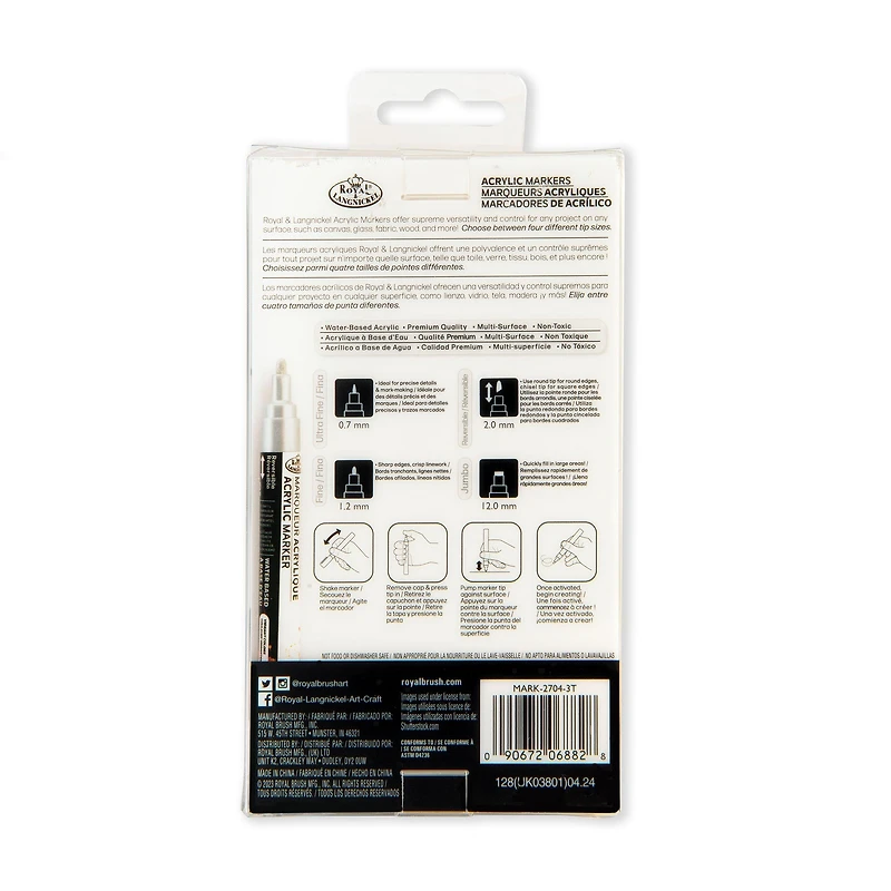 Acrylic Marker Kit - Assorted Tips, Silver, 4 Pieces