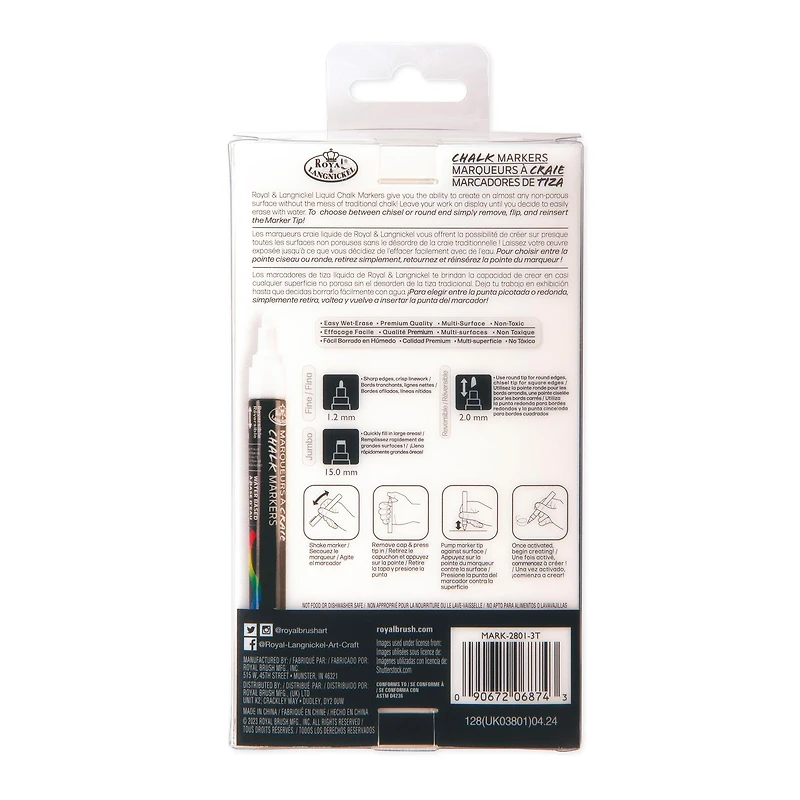 Chalk Marker Kit - Assorted Tips, White, 3 Pieces