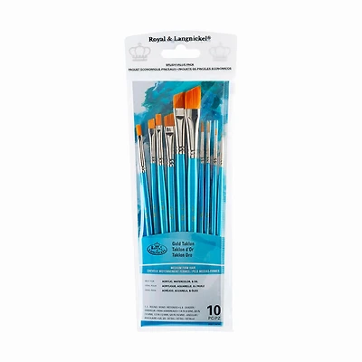 Gold Taklon Brushes - Angular/Round, 10 Pieces