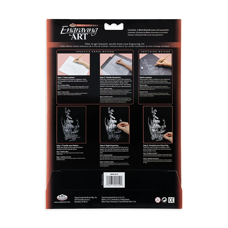 Pqt. 6 panneaux à gratter - noir/blanc