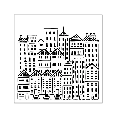 Pochoir techniques mixtes - ville, 6 x 6 po