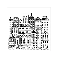 Mixed Media Stencil - City Buildings, 6 x 6 in