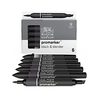 6-Piece Double-Tip Promarker Marker Set - Black & Blender