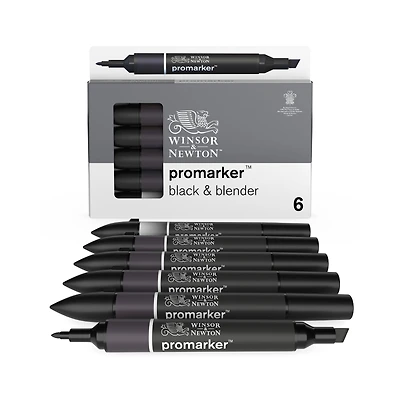6-Piece Double-Tip Promarker Marker Set - Black & Blender