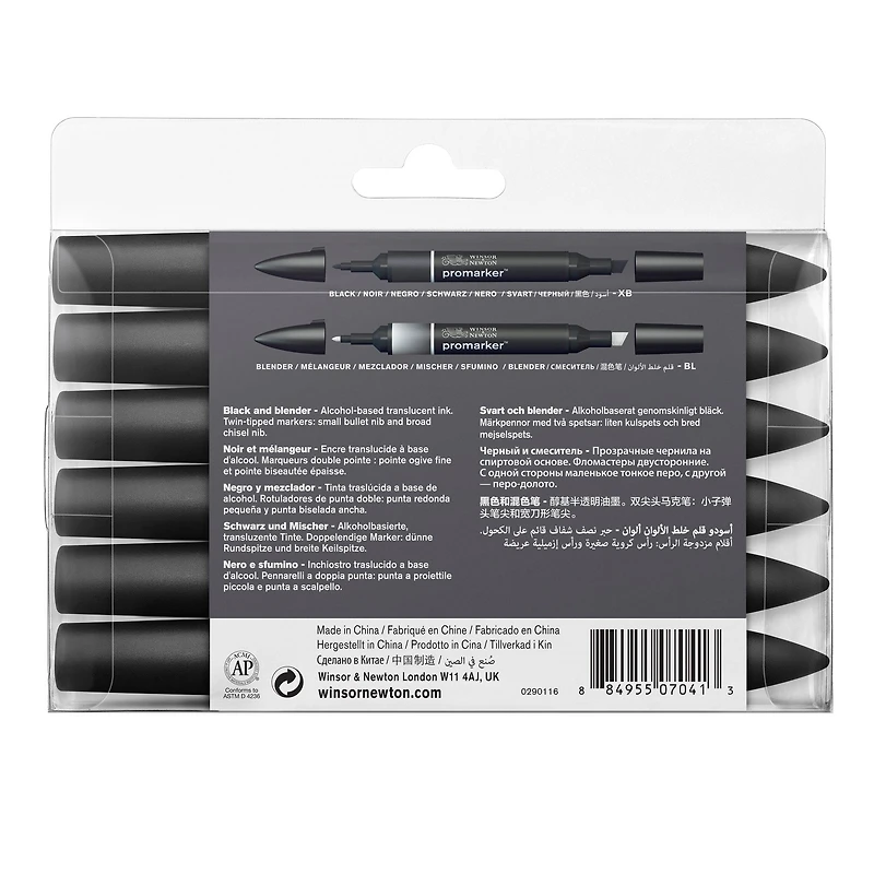 6-Piece Double-Tip Promarker Marker Set - Black & Blender
