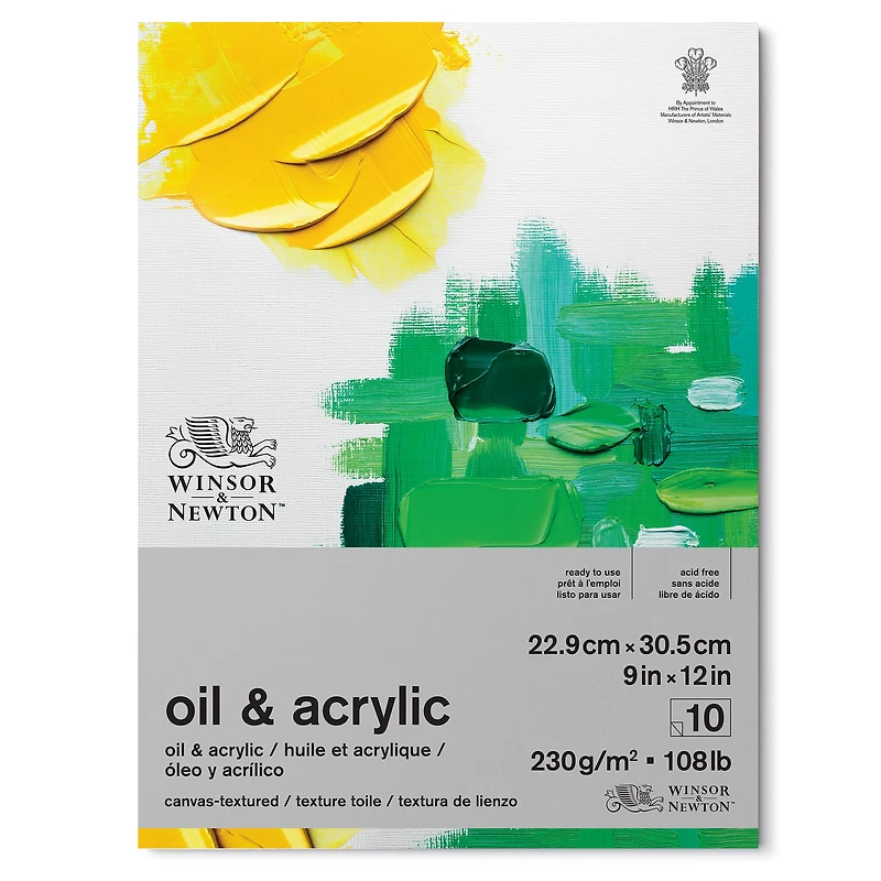Oil and acrylic painting pad 230 g, canvas paper 9 x 12, 10 sheets