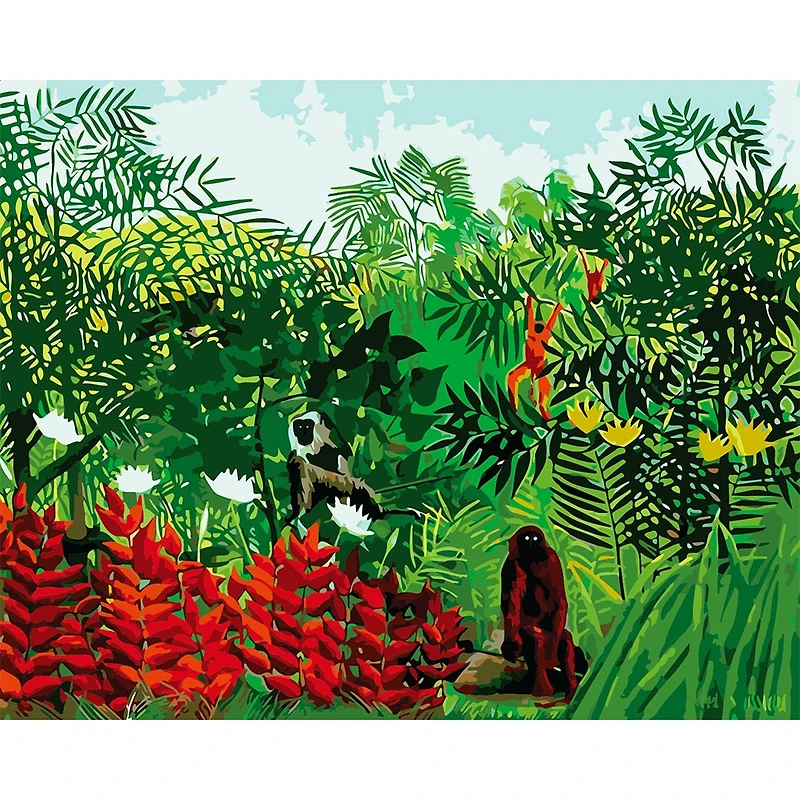 Paint by Numbers - Tropical Forest with Monkeys