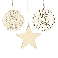 Ens. 3 ornements en bois naturel - mandala