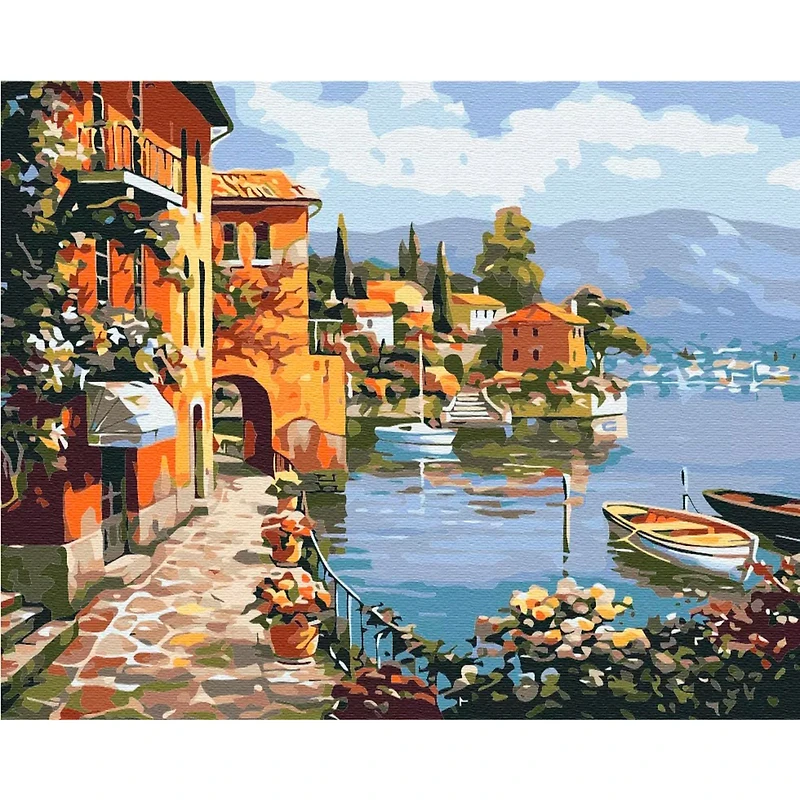 Paint by Numbers Kit - "A Cozy Seaside Town"